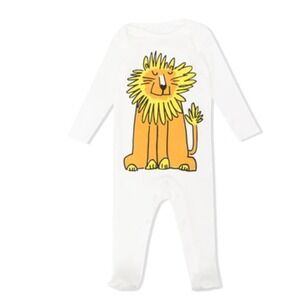 Stella McCartney Lion-Print White Organic-cotton Long Sleeve One Piece Size 24M